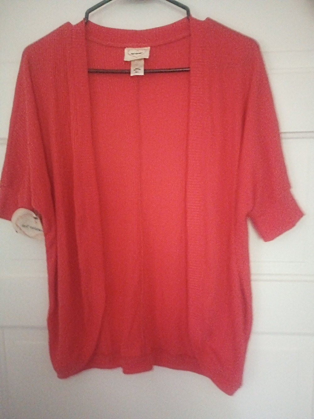 Self Esteem Open-Front Short-Sleeve Cardigan - Coral